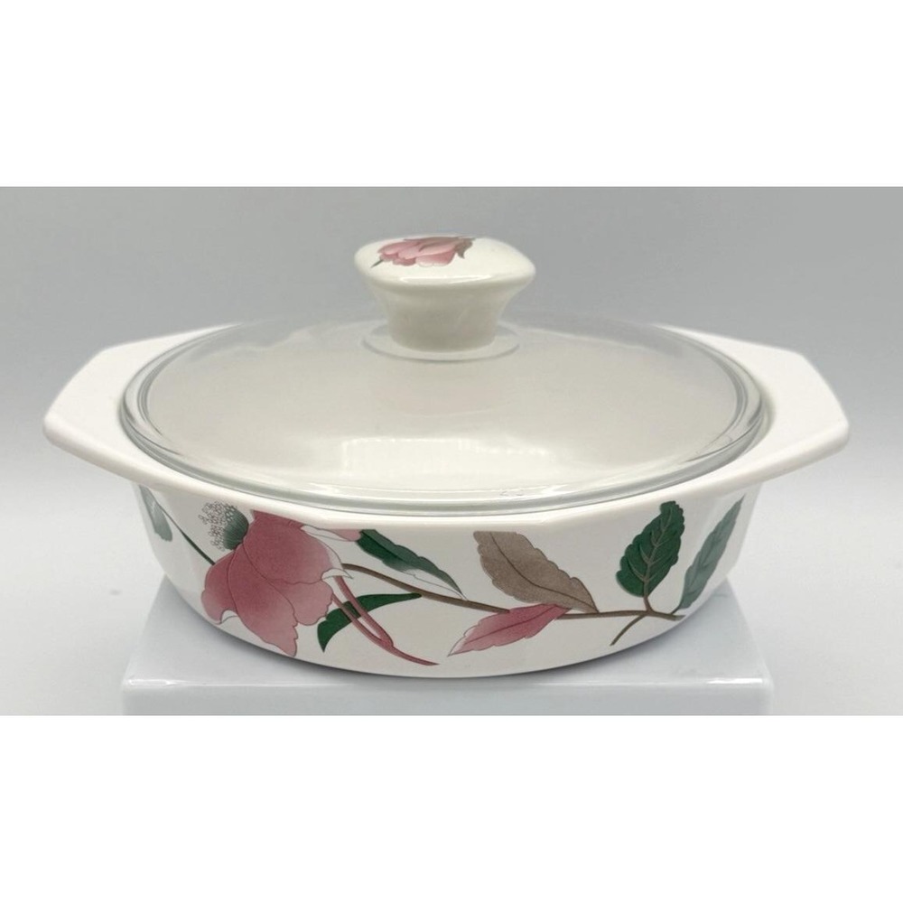 Mikasa Fire & Ice Silk Flowers Covered Casserole Dish with Glass Lid AA009 EUC